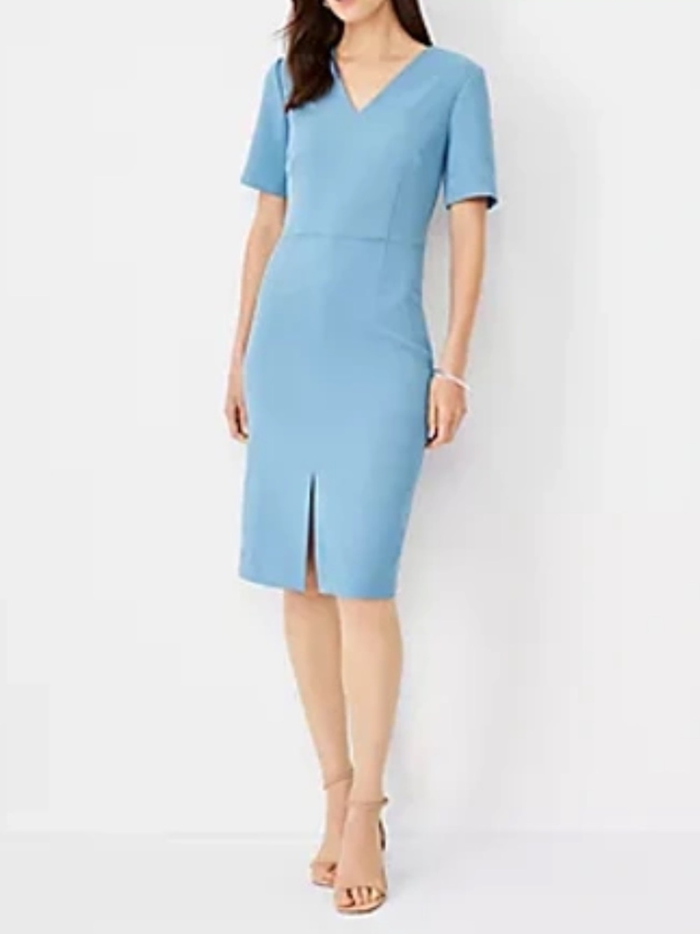 Ann Taylor Light Blue Double V Sheath Midi Dress Size 14